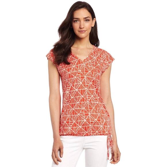 Lucky Brand Marny Mosaic Tile Top orange print short sleeve - Picture 1 of 8